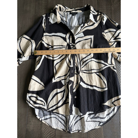 Rachel Zoe Black & Cream Oversized Floral Linen Blend Button Down Top 1X - Picture 4 of 6